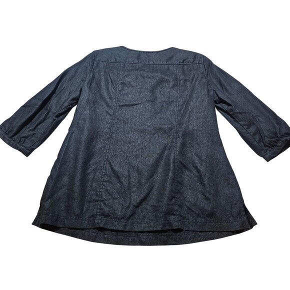 Orvis Women's Black Top M 3/4 Sleeve 100% Linen Button Front Office Business - Picture 6 of 13